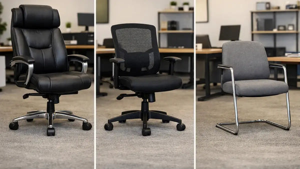 Executive, task, and conference room chairs compared in a Chicago office