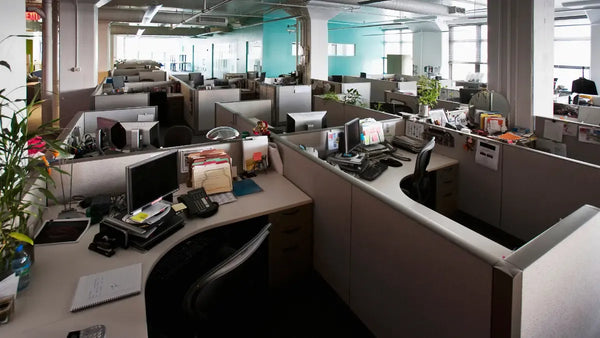 Modern Chicago office featuring leased office cubicles, office desks, and new office furniture in a professional workspace.