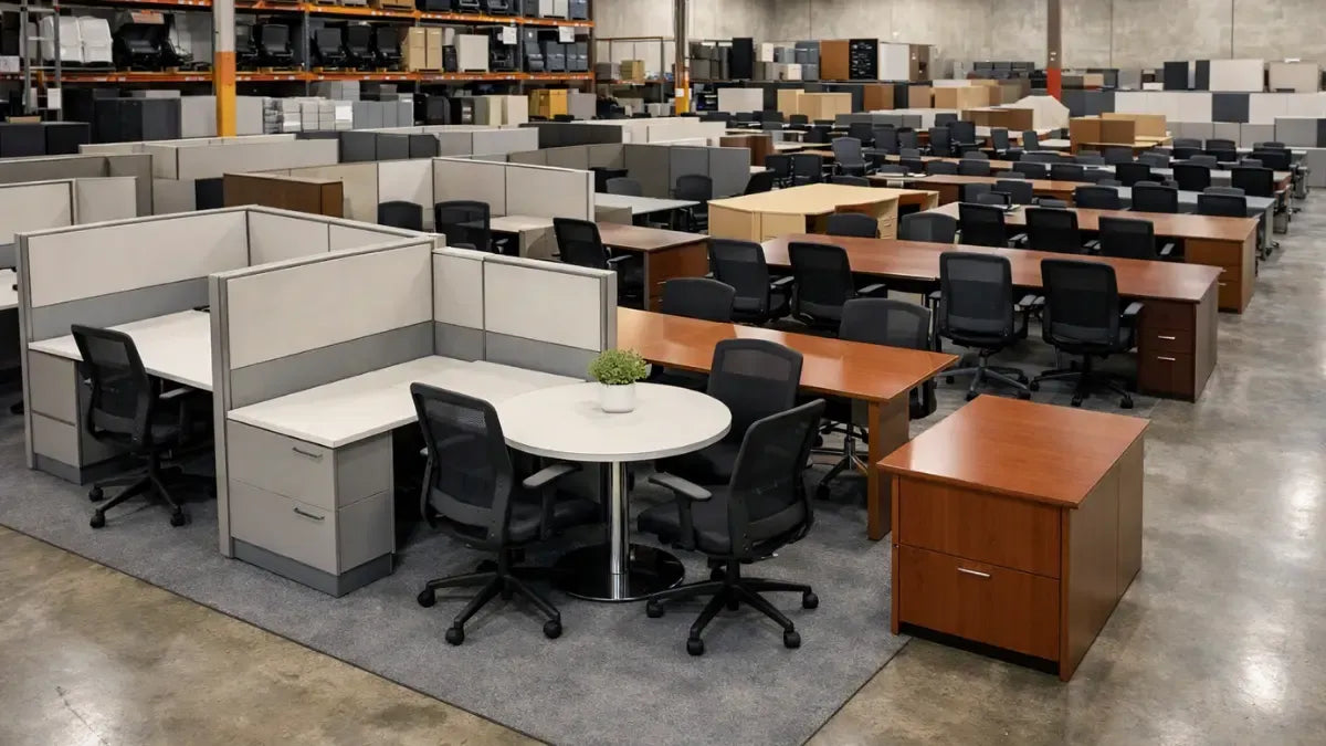 Office furniture liquidation packages with used cubicles and desks